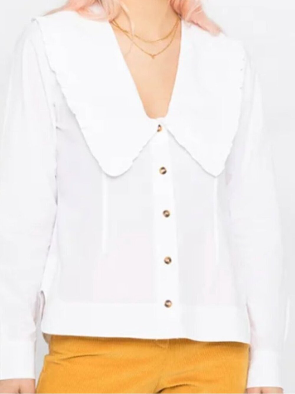 Ganni Ivory Ruffled Collar Shirt -